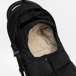 FINNSON ALMA BLACK FOOTMUFF HOOD CLOSE UP