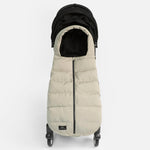 FINNSON ALMA TAUPE FOOTMUFF FRONT SHOT ON PRAM