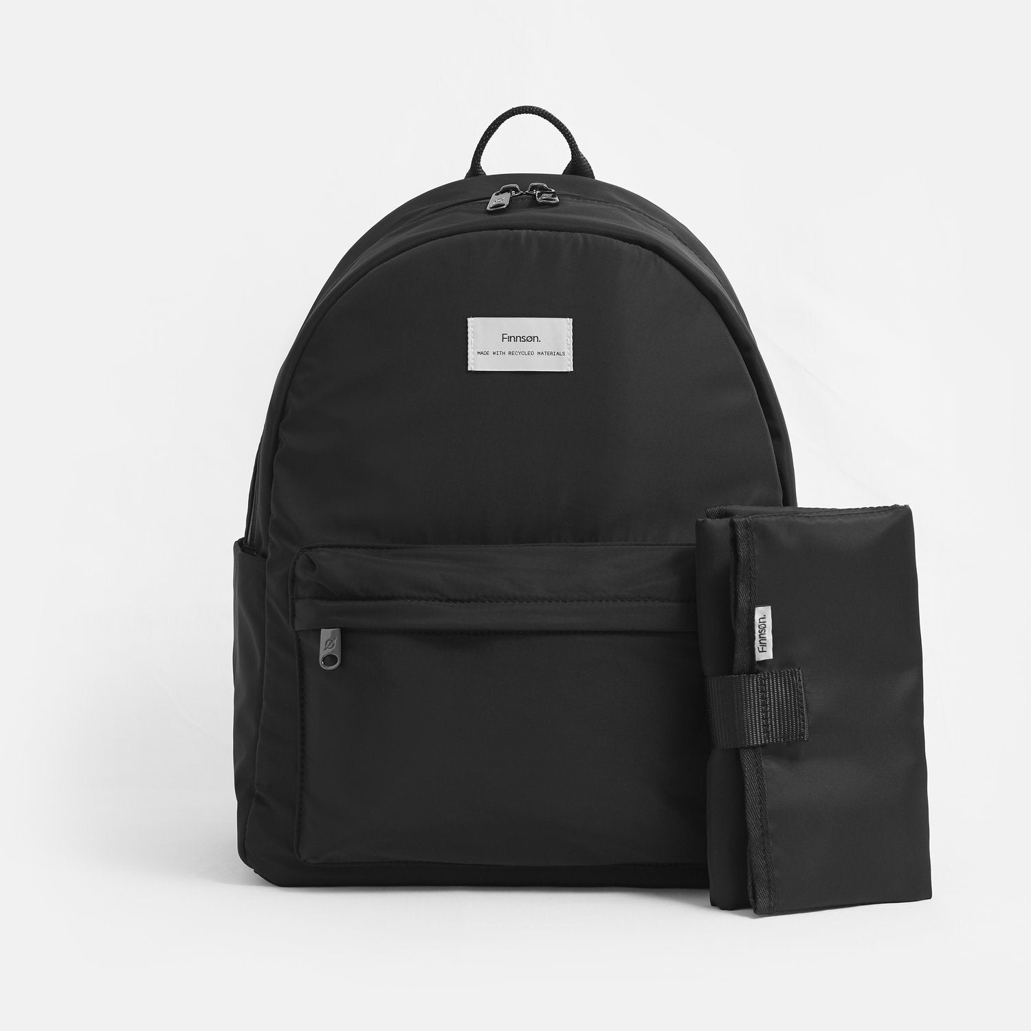 FINNSON ANA BACKPACK BLACK FRONT SHOT WITH CHANGING MAT