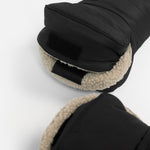 FINNSON ASTRID BLACK STROLLER MITTENS VELCRO AND LINING CLOSE UP