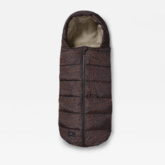 Alma universal footmuff in chocolate leopard on white background
