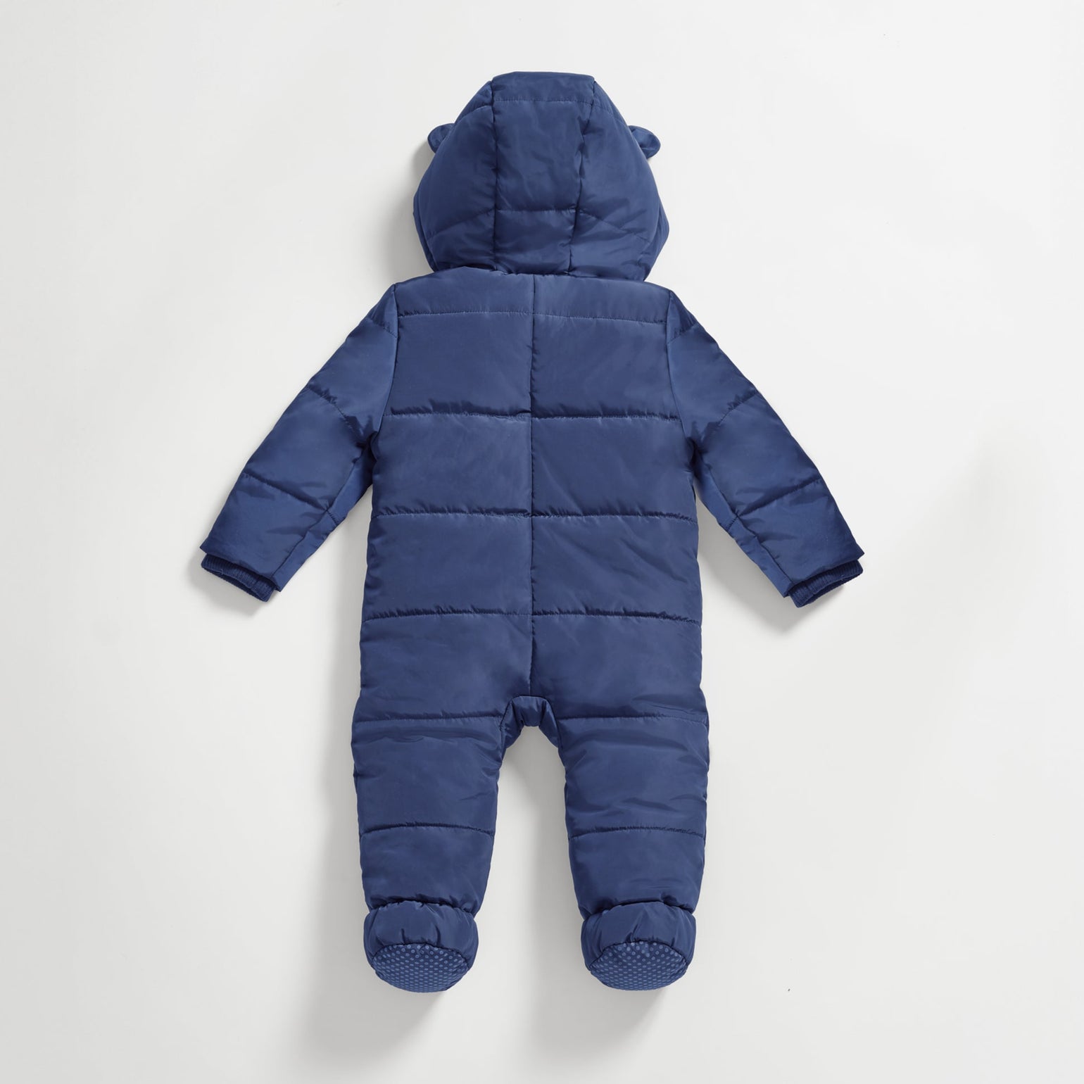 Anders navy snowsuit back view on a white background