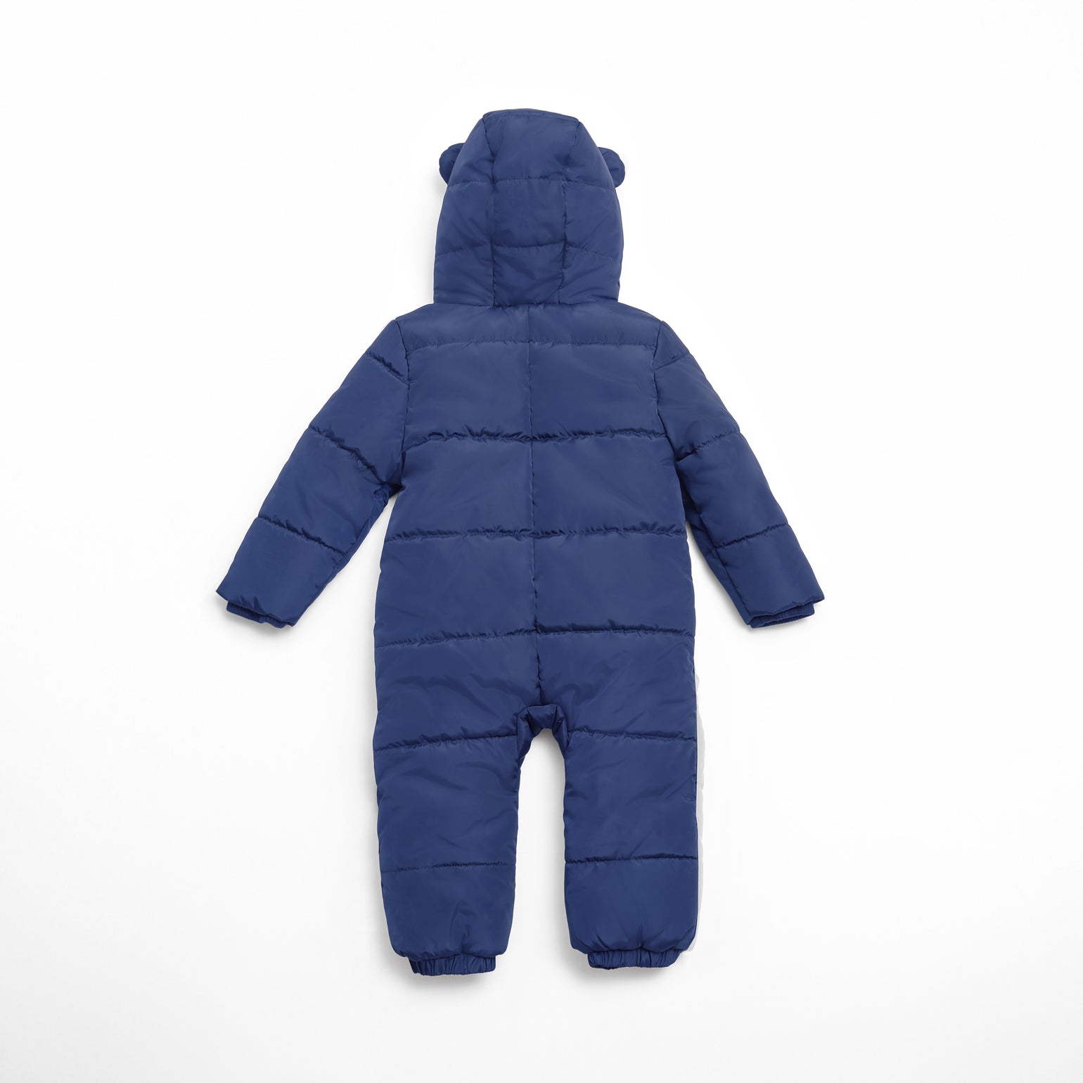 Anders navy snowsuit back view on a white background
