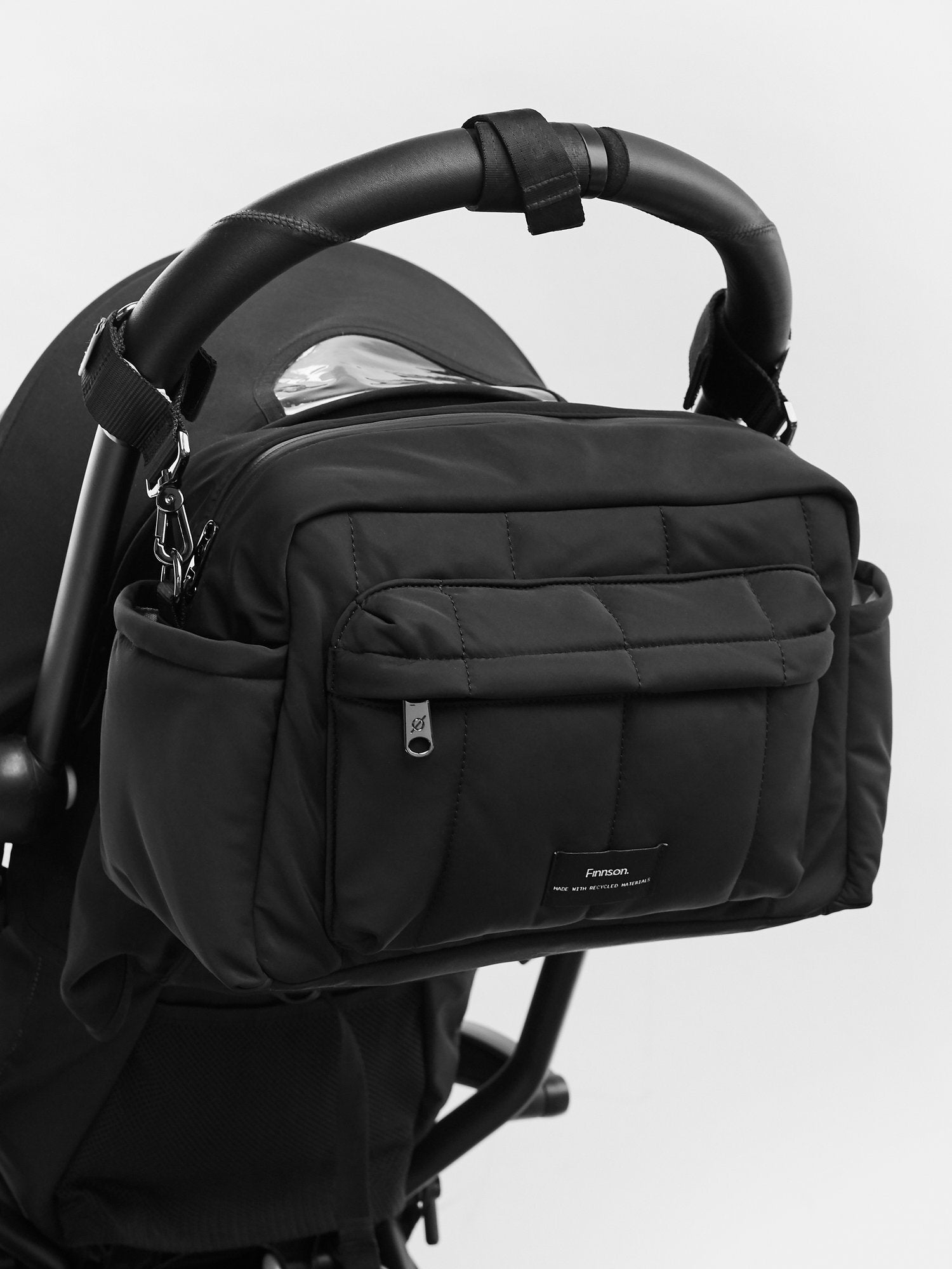 FINNSON FREYA OVERSIZED STROLLER ORGANISER BLACK BACK OF PRAM