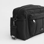 FINNSON FREYA OVERSIZED STROLLER ORGANISER BLACK WITH STROLLER CLIP SIDE PROFILE