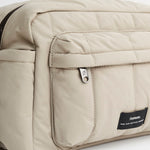 FINNSON FREYA OVERSIZED STROLLER ORGANISER TAUPE CLOSE UP BRANDING SHOT
