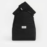 FINNSON INGE BACKPACK BLACK FRONT SHOT WITH CHANGING MAT INSIDE BAG